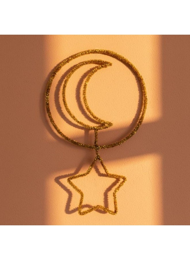 هوميرا زينة منزلية أنيقة على شكل هلال ونجمة ذهبية، تُعلق على الجدران والرفوف والطاولات، تُضفي لمسة دافئة وراقية على ديكور منزلك. قطعة ديكور أنيقة، وحدة واحدة. - Image 2